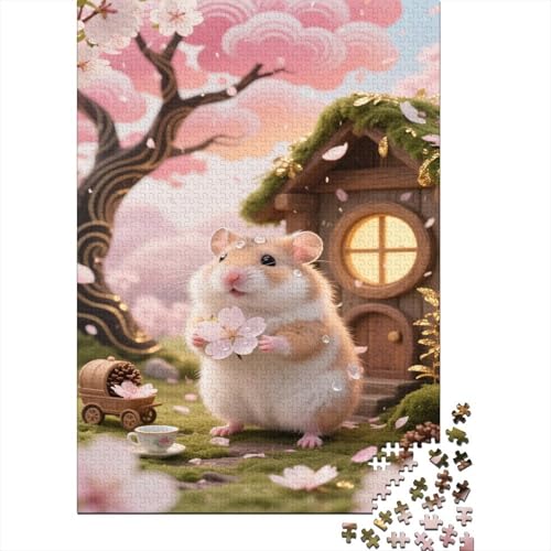 Hamster Puzzles Kirschblüte Lernspiel 1000 PCS Herausforderungsspielzeug Holzpuzzles PuzzlePädagogisches Für Erwachsene 1000pcs (75x50cm) von TJLROUVNK