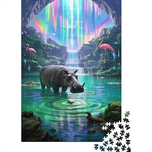 Nilpferd Puzzle Magischer Wasserfall Erwachsenenpuzzle 1000-teilige Geschicklichkeitsspiel Holzpuzzles PuzzlePädagogisches Für Erwachsene Kinder 1000pcs (75x50cm) von TJLROUVNK