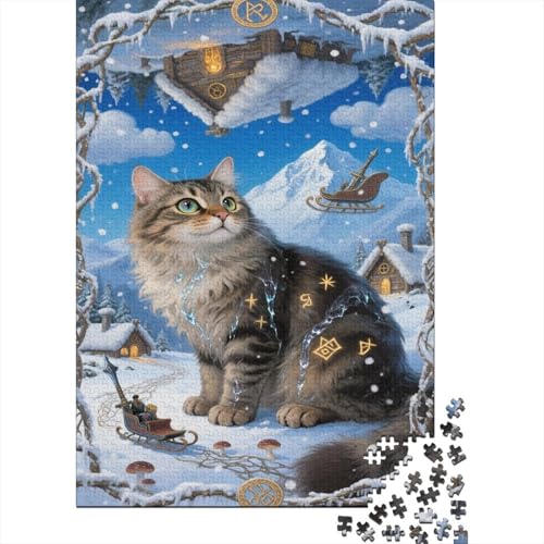 Norwegische Waldkatte Puzzle Schnee Landschaft Erwachsenenpuzzle 1000 PCS Stressabbau-Spielzeug Holzpuzzles PuzzlePädagogisches Für Erwachsene Und Kinder Ab 14 Jahren 1000pcs (75x50cm) von TJLROUVNK