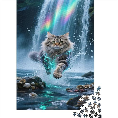 Norwegische Waldkatte Puzzles Wasserfall Buntes Legespiel 1000 Teile Geschicklichkeitsspiel Holzpuzzles PuzzlePädagogisches Für Erwachsene 1000pcs (75x50cm) von TJLROUVNK