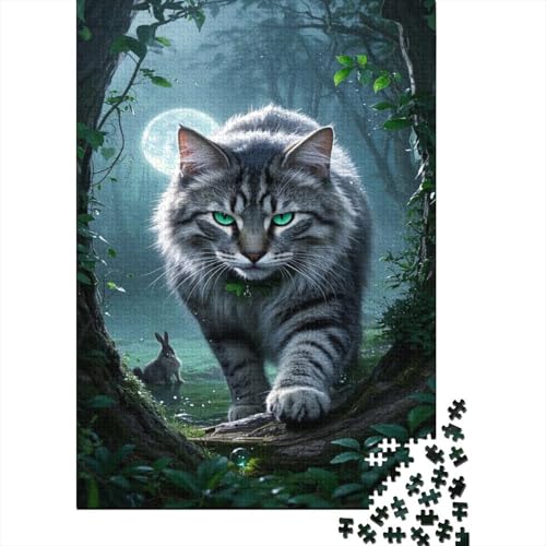 Norwegische Waldkatze Puzzle Mondbeleuchtete Wildkatze Buntes Legespiel 1000-teilige Stressabbau-Spielzeug Holzpuzzles PuzzlePädagogisches Für Erwachsene Und Kinder Ab 14 Jahren 1000pcs (75x50cm) von TJLROUVNK