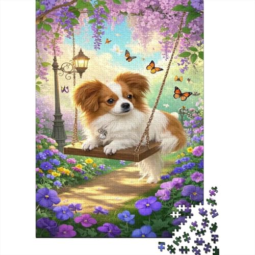 Papillon Welpe Puzzle Garden Süßer Hund Erwachsenenpuzzle 1000-teilige Herausforderungsspielzeug Holzpuzzles PuzzlePädagogisches Für Erwachsene Und Kinder Ab 14 Jahren 1000pcs (75x50cm) von TJLROUVNK