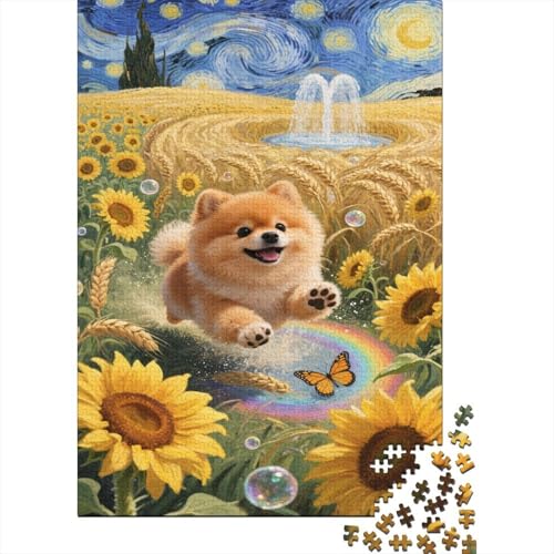 Pommerner Welpe Puzzles Sonnenblumen Lernspiel 1000 Teile Stressabbau-Spielzeug Holzpuzzles PuzzlePädagogisches Für Erwachsene Und Kinder Ab 14 Jahren 1000pcs (75x50cm) von TJLROUVNK