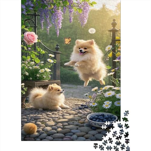 Pommersche Welpe Puzzle Garten süße Hunde Buntes Legespiel 1000-teilige Herausforderungsspielzeug Holzpuzzles PuzzlePädagogisches Für Erwachsene Und Kinder Ab 14 Jahren 1000pcs (75x50cm) von TJLROUVNK