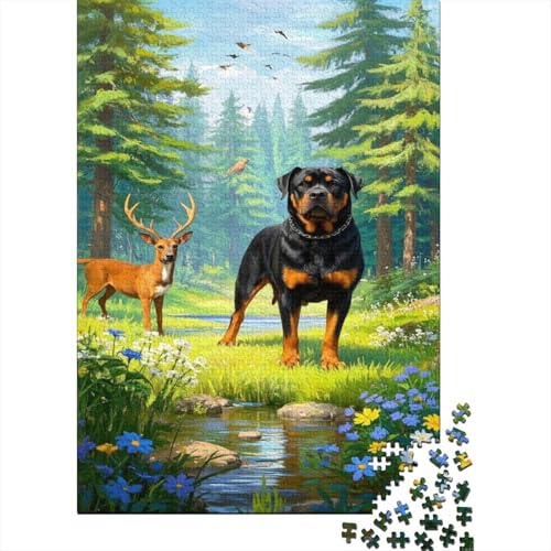 Rottweiler Puzzle Waldstrom Erwachsenenpuzzle 1000-teilige Geschicklichkeitsspiel Holzpuzzles PuzzlePädagogisches Für Erwachsene Kinder 1000pcs (75x50cm) von TJLROUVNK