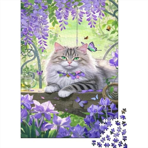 Sibirische Katze Puzzle Schmetterling in Flower Kat Realm Buntes Legespiel 1000-teilige Stressabbau-Spielzeug Holzpuzzles PuzzlePädagogisches Für Erwachsene Kinder 1000pcs (75x50cm) von TJLROUVNK