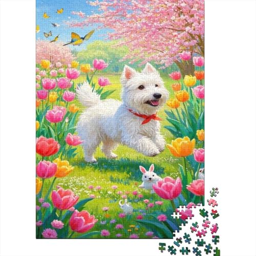 West Highland White Terrier Puzzle Frühlingslandschaft Erwachsenenpuzzle 1000 Teile Herausforderungsspielzeug Holzpuzzles PuzzlePädagogisches Für Erwachsene Und Kinder Ab 14 Jahren (75x50cm) von TJLROUVNK
