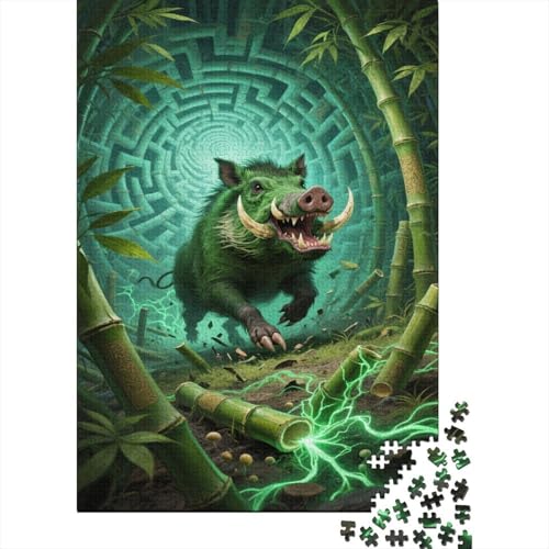 Wildschwein Puzzles Bambuswald Lernspiel 1000 PCS Herausforderungsspielzeug Holzpuzzles PuzzlePädagogisches Für Erwachsene Kinder 1000pcs (75x50cm) von TJLROUVNK