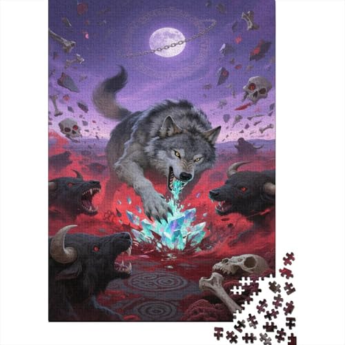 Wolf Puzzles Dunkelheit Lernspiel 1000-teilige Stressabbau-Spielzeug Holzpuzzles PuzzlePädagogisches Für Die Ganze Familie 1000pcs (75x50cm) von TJLROUVNK
