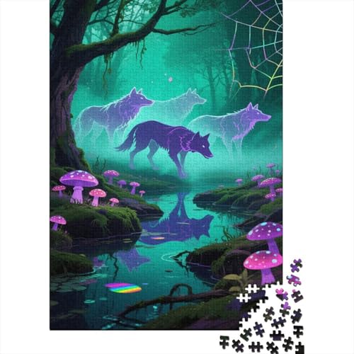 Wolf Puzzles Magischer Wald Lernspiel 1000 Teile Herausforderungsspielzeug Holzpuzzles PuzzlePädagogisches Für Erwachsene Kinder 1000pcs (75x50cm) von TJLROUVNK