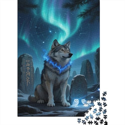 Wolf Puzzles Rune Stein Lernspiel 1000 PCS Geschicklichkeitsspiel Holzpuzzles PuzzlePädagogisches Für Erwachsene 1000pcs (75x50cm) von TJLROUVNK