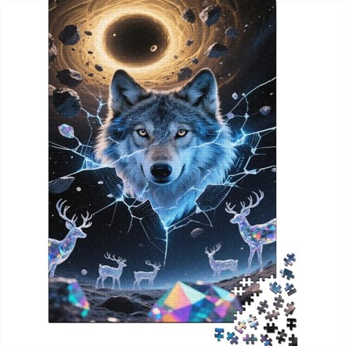 Wolf Puzzles Universum Lernspiel 1000-teilige Stressabbau-Spielzeug Holzpuzzles PuzzlePädagogisches Für Erwachsene Und Kinder Ab 14 Jahren 1000pcs (75x50cm) von TJLROUVNK