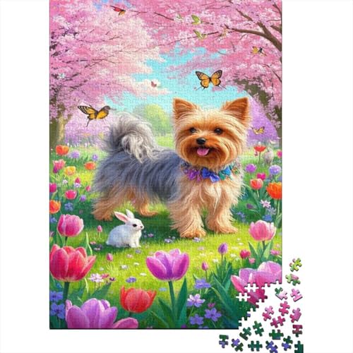 Yorkshire Terrier Puzzle Entzückende Haustiere im Frühling Erwachsenenpuzzle 1000 PCS Geschicklichkeitsspiel Holzpuzzles PuzzlePädagogisches Für Erwachsene 1000pcs (75x50cm) von TJLROUVNK