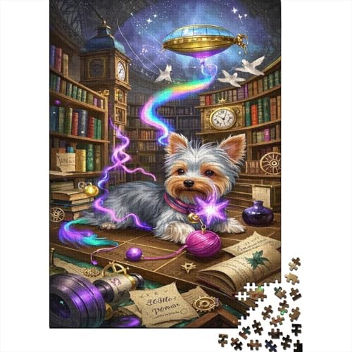 Yorkshire Terrier Welpe Puzzle Mystischer Hund Erwachsenenpuzzle 1000-teilige Herausforderungsspielzeug Holzpuzzles PuzzlePädagogisches Für Erwachsene 1000pcs (75x50cm) von TJLROUVNK
