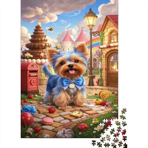 Yorkshire Terrier Welpe Puzzle Mythische Stadt Buntes Legespiel 1000-teilige Geschicklichkeitsspiel Holzpuzzles PuzzlePädagogisches Für Erwachsene Kinder 1000pcs (75x50cm) von TJLROUVNK
