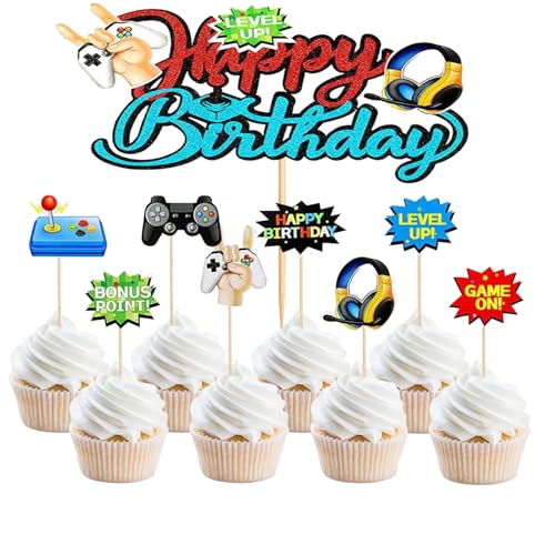 Cake Topper, TJYAEKLTD Gamer Deko, Cupcake Topper & Muffin Deko, Minecraft Tortendeko,9 Pack Geburtstag Dekoration für Kinder von TJYAEKLTD