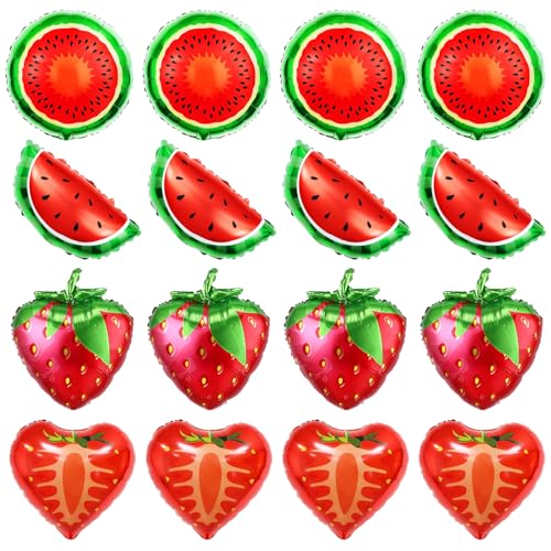 16 Stück Fruchtballons Fruchtfolienballon Rote Erdbeere Mylar Ballon Wassermelone geformte Ballons für Geburtstagsfeier Hochzeit Babyparty Berry Party Dekoration von TJYJOY