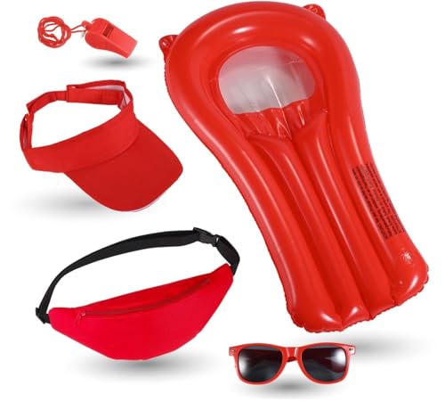 3X Lifeguard 5 in 1 Set Fasching Kostüm Karneval Verkleidung Rettungschwimmer Bademeister Boje Rettungsring Rettungsbrett Schwimmboje wie Baywatch Herren & Damen von TK Gruppe Timo Klingler