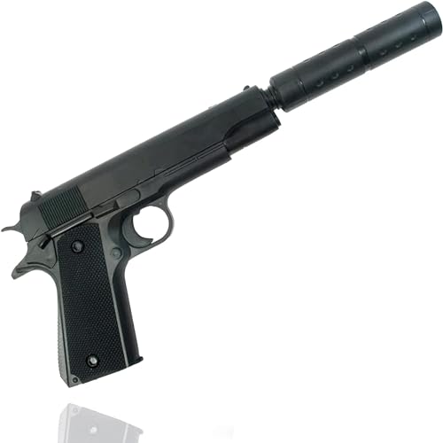 TK Gruppe Timo Klingler 3er Pistolen mit Schalldämpfer Kostüm Erwachsene 6 mm für Fasching Karneval, Polizei, Lara Croft, SWAT, Tomb Raider von TK Gruppe Timo Klingler