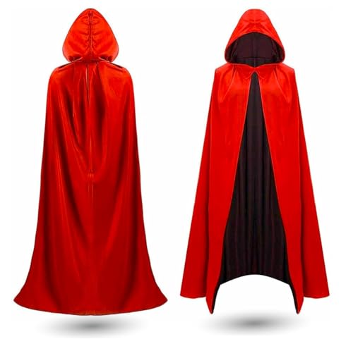 5X Halloween & Fasching & Karneval mit Kaputze Vampir Kostüm Umhang - rot & schwarz - Kaputzenumhang für Kinder & Erwachsene - Damen & Herren von TK Gruppe Timo Klingler