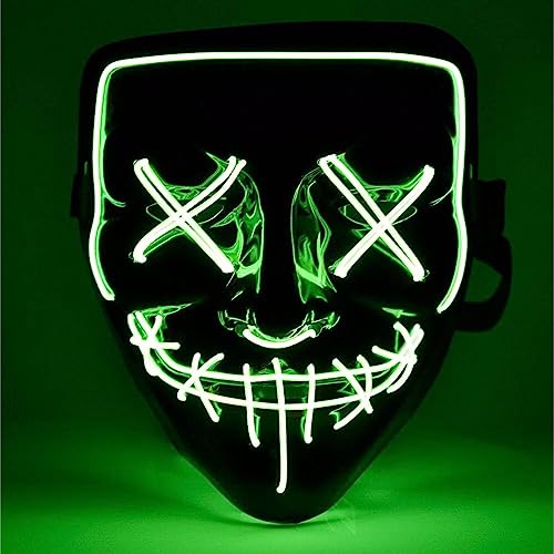 TK Gruppe Timo Klingler Kostümheld® 10x LED Grusel Maske grün - wie aus Purge steuerbar, für Halloween, Fasching & Karneval als Kostüm für Herren & Damen von TK Gruppe Timo Klingler