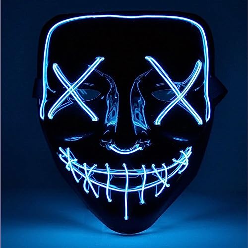 TK Gruppe Timo Klingler LED Grusel Maske - wie aus Purge für Halloween, Fasching & Karneval als Kostüm für Herren & Damen (3x blau) von TK Gruppe Timo Klingler