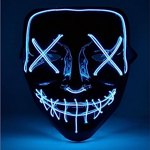 TK Gruppe Timo Klingler Kostümheld® 3x LED Grusel Maske blau - wie aus Purge für Halloween, Fasching & Karneval als Kostüm für Herren & Damen von TK Gruppe Timo Klingler