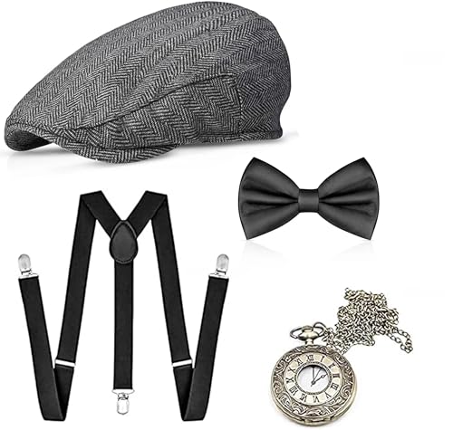 Kostümheld® 5 in 1-20er & 1920 Accessoires Herren Männer Set für Fasching & Karneval - Verkleidung wie Gatsby, Charleston - Kostüm & Fastnachtskostüme von TK Gruppe Timo Klingler