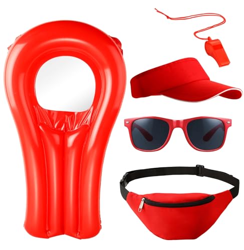 5 in 1 Lifeguard Set Fasching Kostüm Karneval Verkleidung Rettungschwimmer Bademeister Boje Rettungsring Rettungsbrett Schwimmboje wie Baywatch Herren & Damen von TK Gruppe Timo Klingler