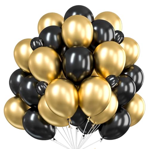 50x Luftballons gold/schwarz - Ø 35 cm für Geburtstag & Hochzeit & Party & Kindergeburtstag - Luft & Helium als Dekoration von TK Gruppe Timo Klingler