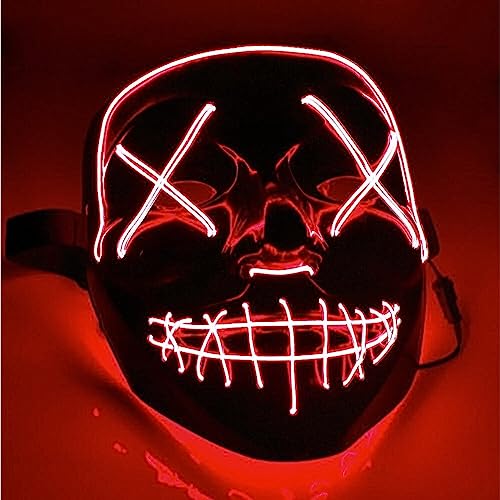 TK Gruppe Timo Klingler LED Grusel Maske - wie aus Purge für Halloween, Fasching & Karneval als Kostüm für Herren & Damen (5x rot) von TK Gruppe Timo Klingler