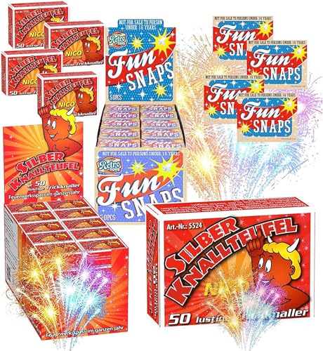 TK Gruppe Timo Klingler Happy Sparks® 1000x Fun Snaps Knallerbsen: Silvester Feuerwerk für Jugendliche und Kinder - Kategorie F1 Knallspielzeug im Display, vergleichbar mit Knallteufeln von TK Gruppe Timo Klingler