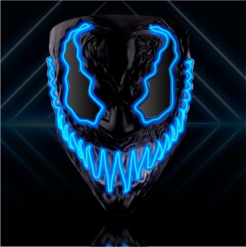 TK Gruppe Timo Klingler LED Venobat Grusel Maske - wie aus Purge steuerbar, Gesicht leuchtend, für Halloween, Fasching & Karneval als Kostüm für Herren & Damen (Venobat-Blau) von TK Gruppe Timo Klingler