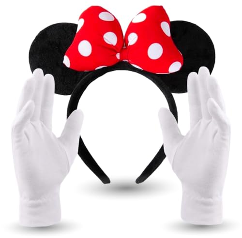 2 in 1 - Minnie Mini Maus Ohren Kostüm Set mit Handschuhen und Mausohren für Damen an Fasching & Karneval von TK Gruppe Timo Klingler
