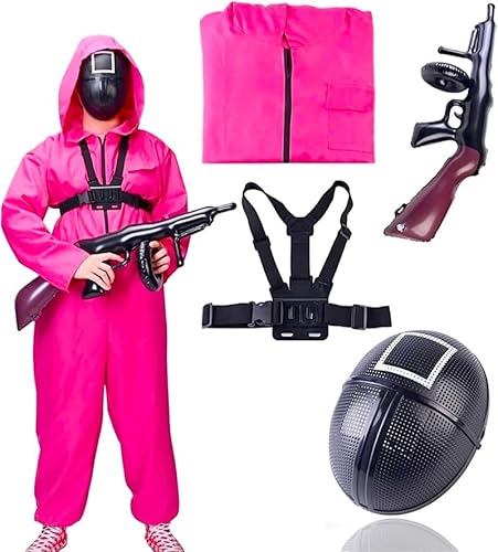 TK Gruppe Timo Klingler Kostümheld® The Game Squid 4 in 1 Unisex - Set Kostüm mit Anzug & Gewehr & Maske - Erwachsene für Fasching & Karneval & Halloween (160-190cm) (1) von TK Gruppe Timo Klingler