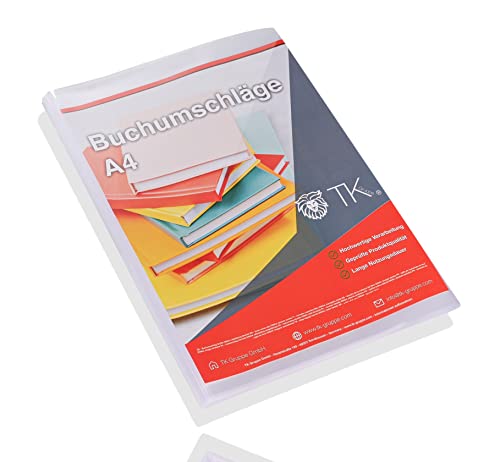 100x Buchumschlag - transparent klar DINA4 - für Bücher, Hefte, Buchhülle & Buchschoner & Hefthülle als Schutz/Heftumschlag für Schule & Büro von TK Gruppe Timo Klingler