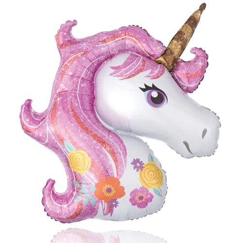XXL Luftballon Einhorn 110 x 85 cm - Helium Ballon für Kindergeburtstag, Unicorn Party & Dekoration (Pink) von TK Gruppe Timo Klingler