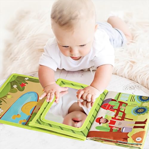 TK99SW Baby Spielzeug, Bauchlage Spielzeug Baby, Faltbarer Spiegel Spielzeug mit Knisterbuch, Geschenke für Jungen Mädchen (Grüner) von TK99SW
