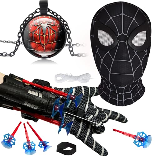 TKGEOUE Spiderm Launcher Handschuh Handgelenk Spielzeug Set Hero Handschuhe Spielzeug Held Launcher für Cosplay Handschuh Lustiges Lernspielzeug mit Kinder Maske Kinder Geschenk. von TKGEOUE