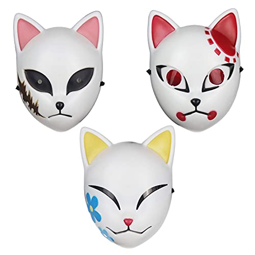 TKTTBD Demon Slayer Maske - Fuchs Maske - Kamado Tanjirou/Sabito/Makomo Anime Cosplay - Persönlichkeit Maske Halloween Japanische Maske - Erwachsene Maskerade Party Kostüm (1 Set) von TKTTBD