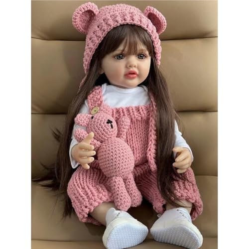 TKYFOYS 22 Zoll Reborn Baby Puppen Ganzkörper Silikon Vinyl Lebensechtes Baby Handgefertigt Doll Neugeborenes Reborn Babypuppen, mit Strickkleidung von TKYFOYS