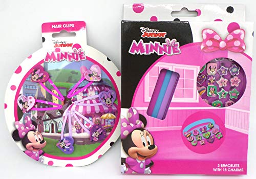 TDL Disney Minnie Mouse Geschenkset 3 Armbänder + 18 Anhänger + 6 Haarklips - Offiziell Lizensiert - 3 Bracelets + 18 Charms + 6 Hair Clips - Gift Bundle von TLD