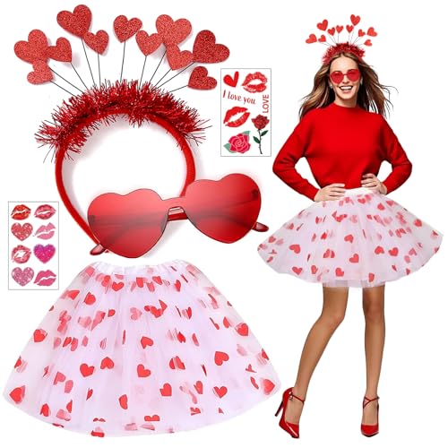 Amor Kostüm Damen, Karneval Kostüm Damen Fasching, 5 Stück Faschingskostüm Damen, Glitzer Herz Haarreif Rot Herz Sonnenbrille, Weiß Tutu Rock, Aufkleber für Amor Karneval Valentinstag Geburtstag Party Amor Kostüm Damen, Karneval Kostüm Damen Fasching, 5 Stück Faschingskostüm Damen, Glitzer Herz Haarreif Rot Herz Sonnenbrille, Weiß Tutu Rock, Aufkleber für Amor Karneval Valentinstag Geburtstag Party von TLDNZXY