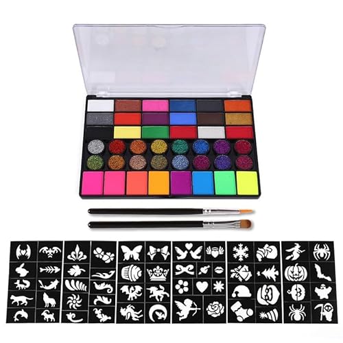 Kinderschminken Set, 30 Farben Kinderschminke Waschbar Kinder Schminke Set für Faschingsschminke Kinder Theaterschminke für Halloween Karneval mit 46 Kinderschminken Schablonen, Strasssteine, Pinsel Kinderschminken Set, 30 Farben Kinderschminke Waschbar Kinder Schminke Set für Faschingsschminke Kinder Theaterschminke für Halloween Karneval mit 46 Kinderschminken Schablonen, Strasssteine, Pinsel von TLDNZXY