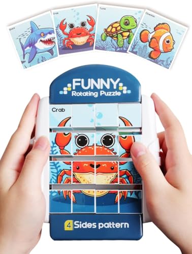 TLHWIN 3D Drehbares Puzzle, 4 in 1 Tier-Motive Puzzle,rotierendes Zauberwürfel-Puzzle für Kinder im Alter von 3 4 5 6 Jahren, Lernpuzzle, Geduldsspiel, Motorikspielzeug (Large, Marine Animals) von TLHWIN