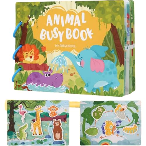 TLHWIN Beschäftigungsbuch für Kinder, Fahrzeug-Thema, mit Spielfiguren und Gebäuden, piel & Spaß für Kinder, Grundbegriffe für Kinder,10 Seiten (Animals) von TLHWIN