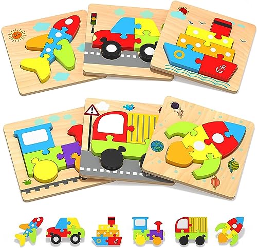 TLHWIN Holzpuzzle für Kleinkinder, Spielzeug für Kinder, 6 Stück, Tier-Puzzle, Montessori, Lernspielzeug, Spiele, Fähigkeiten, Holzspielzeug-Set für 1+ Jahre, Baby, Mädchen, Jungen (Transport) TLHWIN Holzpuzzle für Kleinkinder, Spielzeug für Kinder, 6 Stück, Tier-Puzzle, Montessori, Lernspielzeug, Spiele, Fähigkeiten, Holzspielzeug-Set für 1+ Jahre, Baby, Mädchen, Jungen (Transport) von TLHWIN
