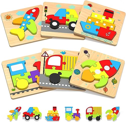 TLHWIN Holzpuzzle, Kleinkind, Spielzeug für Kinder, 5 Teile, Puzzle, Montessori, Lernspielzeug, Spiele, Fähigkeiten, Kinder, Holzspielzeug-Set für 1 Jahre, Baby, Mädchen, Jungen, Geschenk (Aerocraft) von TLHWIN