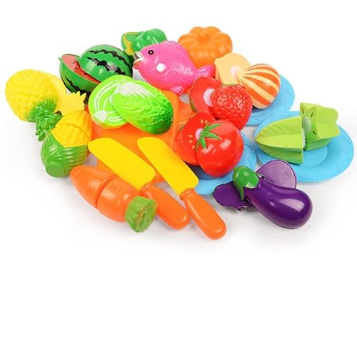 TLHWIN Lebensmittel Schneiden Spielzeug, Küche Spielen Essen Sets für Kinder Spielzeug Obst und Gemüse Set für Kinder, vorgeben Rollenspiel Spielzeug für Jungen und Mädchen Geschenk (20PCS) von TLHWIN