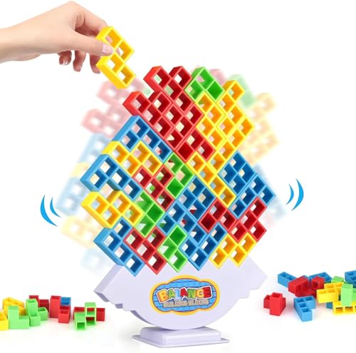 TLHWIN Tetra Tower Spiel, Tetris Balance Spielzeug Tower Game,Tetra Tower Balancierende Stapelbrettspiele, Bausteine, Puzzle-Spielzeug, Familienspiele, Geburtstag für Kinder und Erwachsene. (64PCS) von TLHWIN